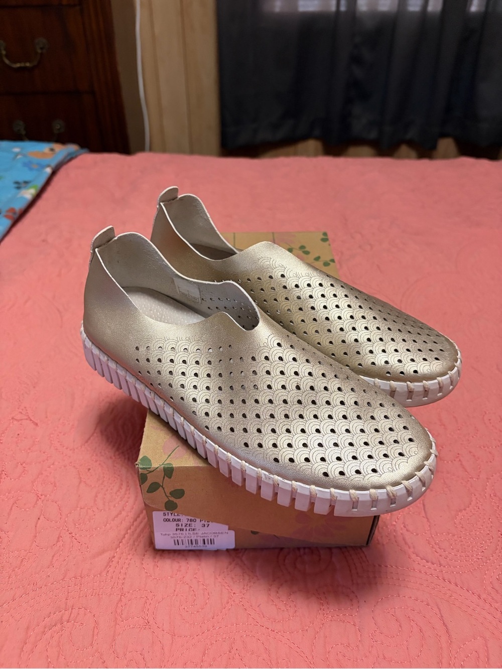 Women's Metallic Perforated Slip-On Moccasins - platinum